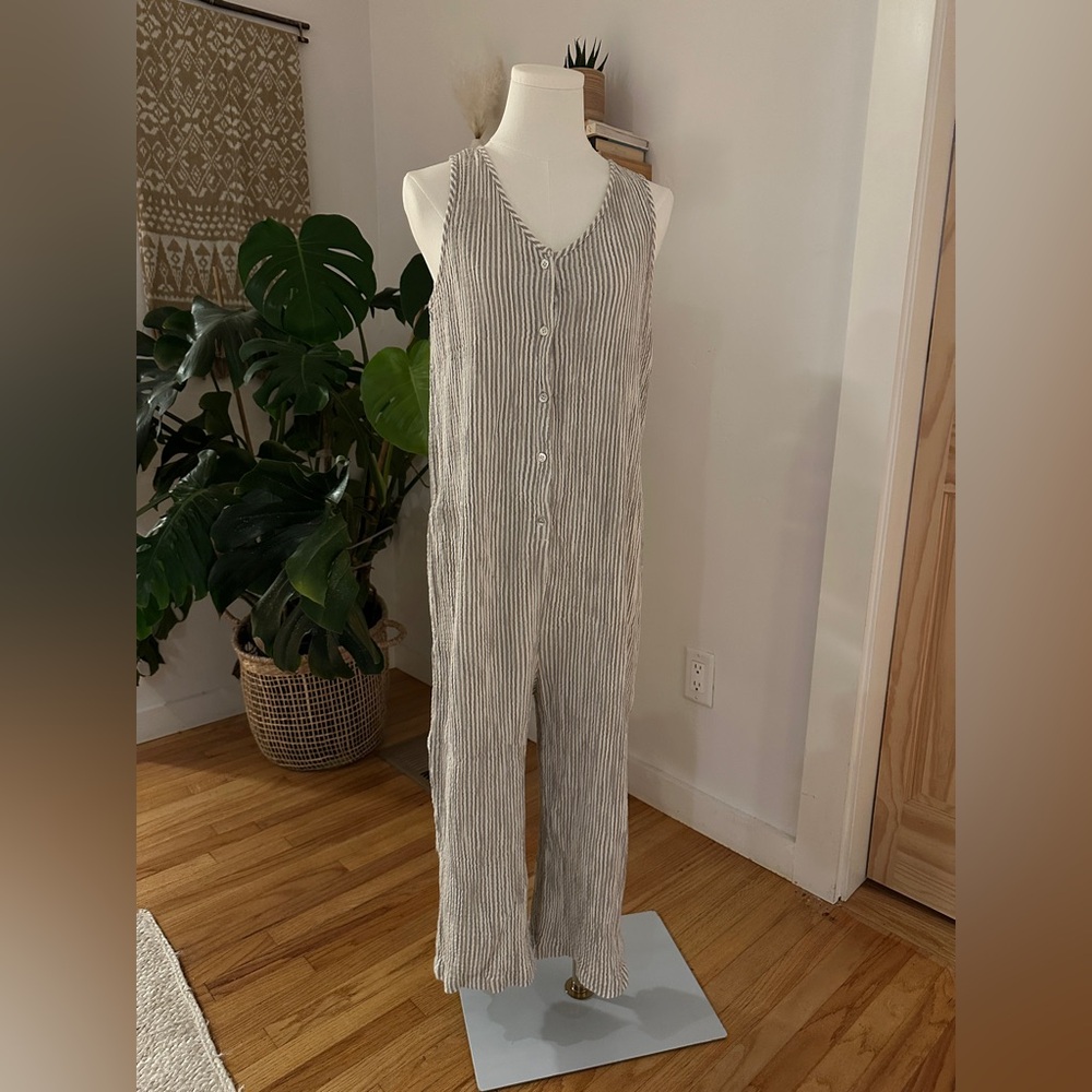 Rylee + Cru Womens Bridgette Jumpsuit Sleeveless Pockets Striped Storm Gray XS